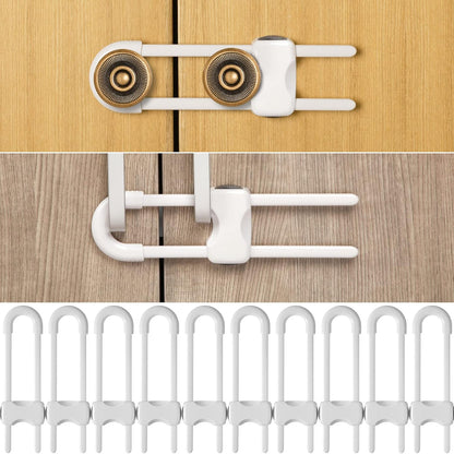 10 Pack Baby Proof Cabinet Locks Adjustable U Shaped,White