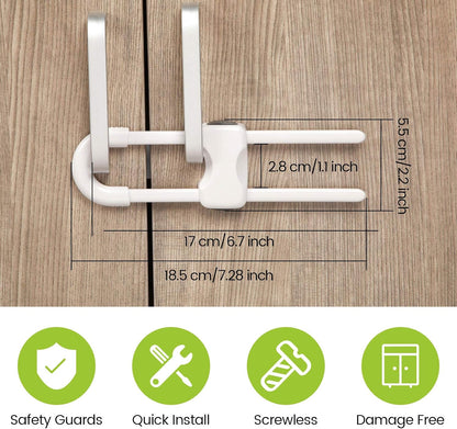 10 Pack Baby Proof Cabinet Locks Adjustable U Shaped,White