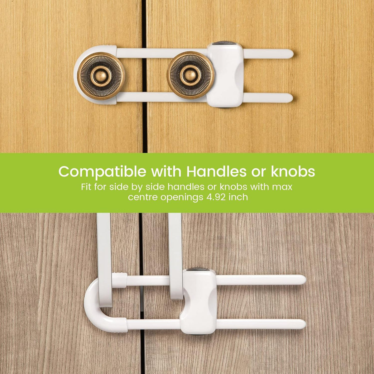 10 Pack Baby Proof Cabinet Locks Adjustable U Shaped,White