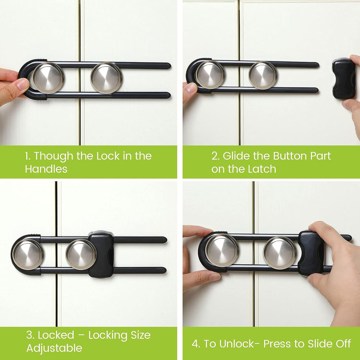 10 Pack Baby Proof Cabinet Locks Adjustable U Shaped,White