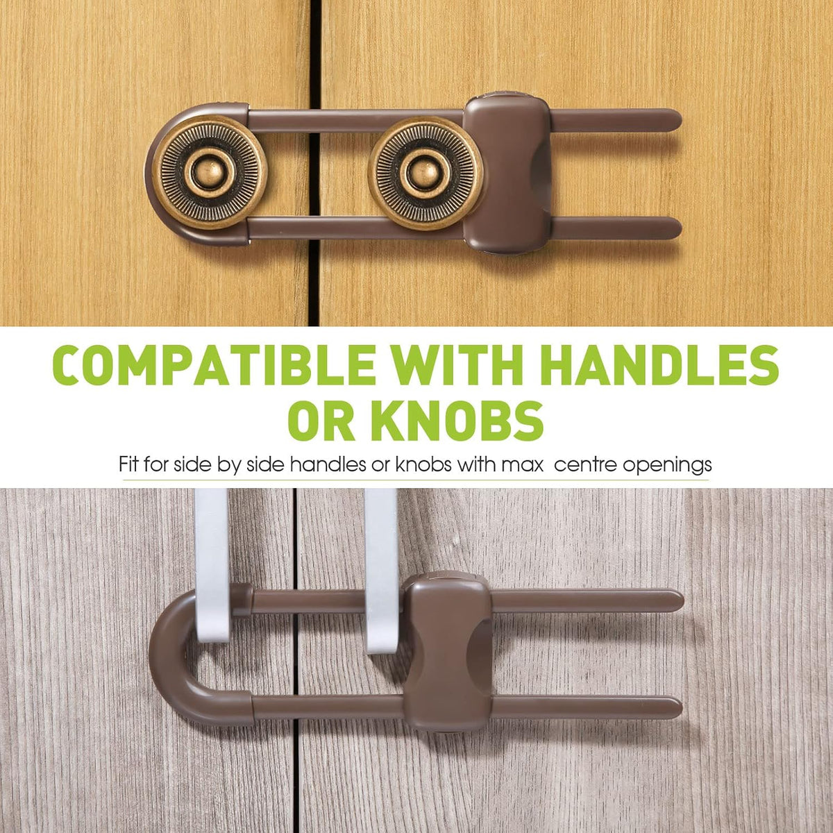 10 Pack Baby Proof Cabinet Locks Adjustable U Shaped,White