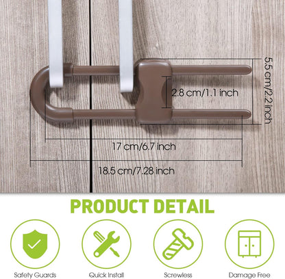 10 Pack Baby Proof Cabinet Locks Adjustable U Shaped,White