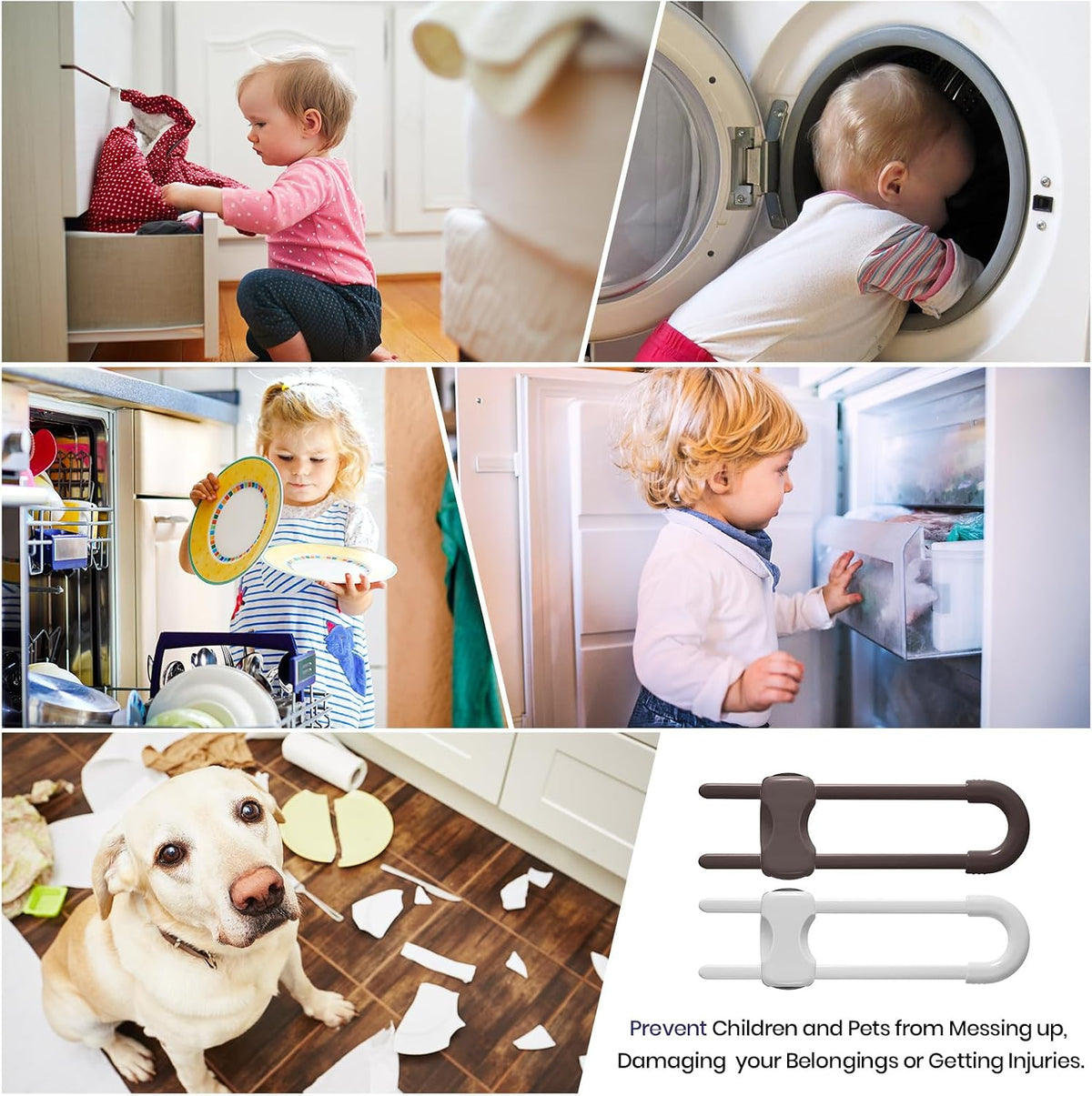 10 Pack Baby Proof Cabinet Locks Adjustable U Shaped,White
