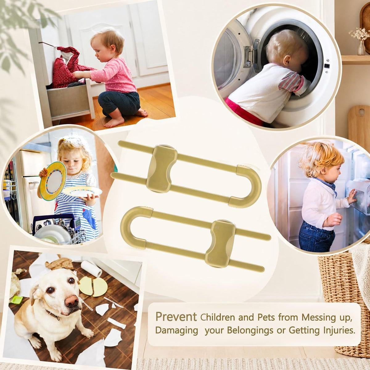 10 Pack Baby Proof Cabinet Locks Adjustable U Shaped,White