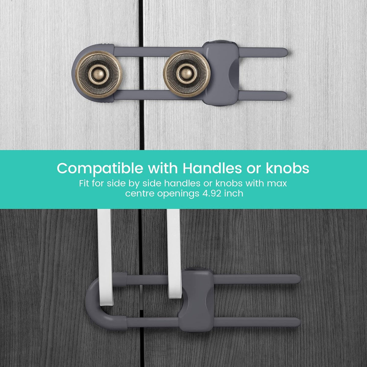 10 Pack Baby Proof Cabinet Locks Adjustable U Shaped,White
