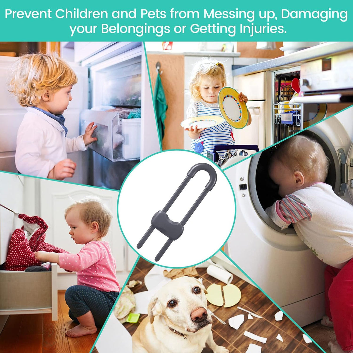 10 Pack Baby Proof Cabinet Locks Adjustable U Shaped,White