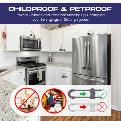 10 Pack Baby Proof Cabinet Locks Adjustable U Shaped,White