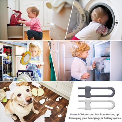 10 Pack Baby Proof Cabinet Locks Adjustable U Shaped,White