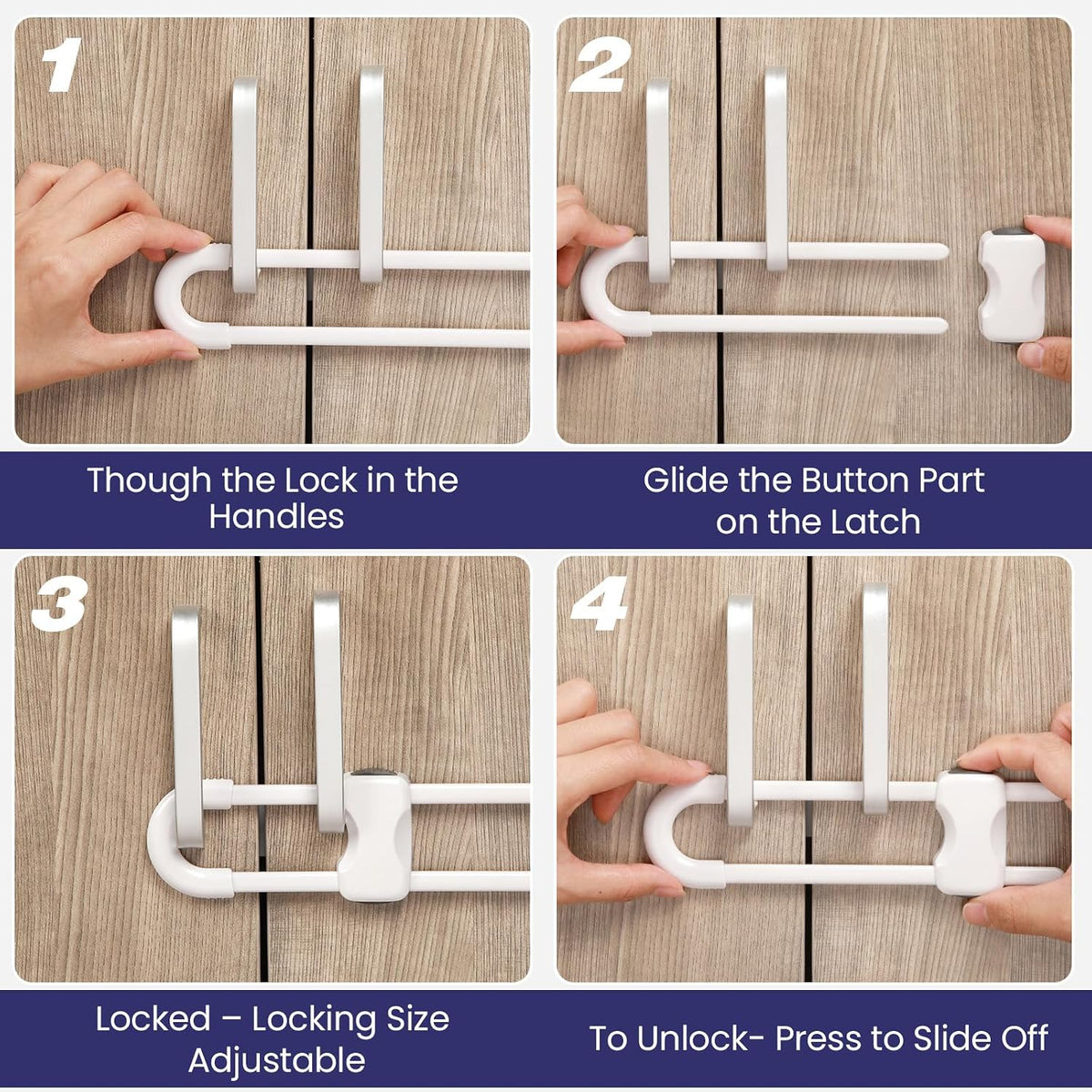 10 Pack Baby Proof Cabinet Locks Adjustable U Shaped,White