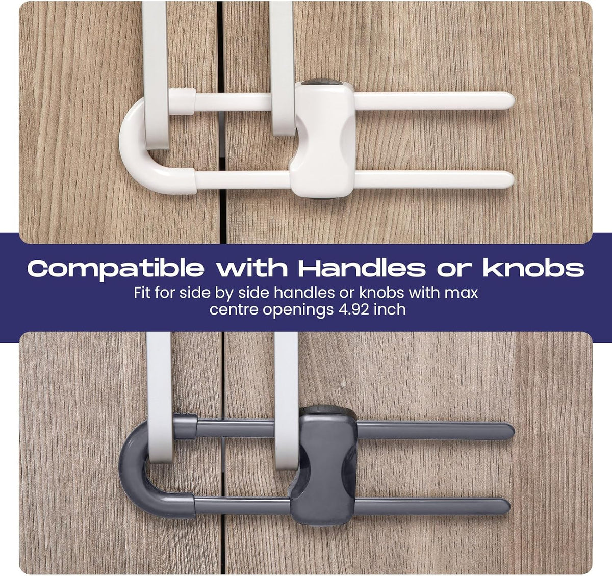 10 Pack Baby Proof Cabinet Locks Adjustable U Shaped,White