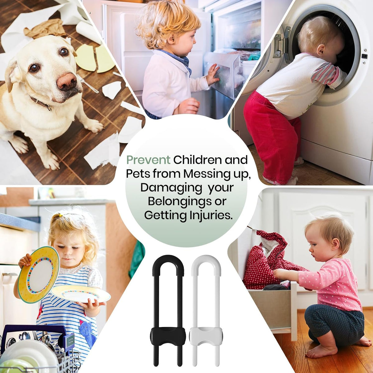 10 Pack Baby Proof Cabinet Locks Adjustable U Shaped,White