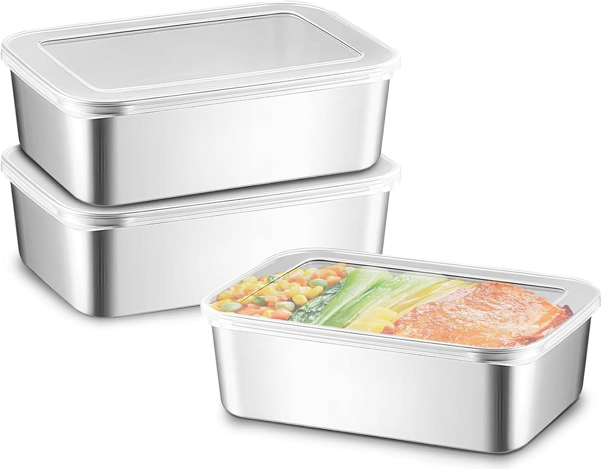 3 Pcs Cheese Container Deli Meat Storage for Refrigerator, Stainless Steel Luncheon Meat Storage with Lid Containers for Fridge, Food Container for Kitchen