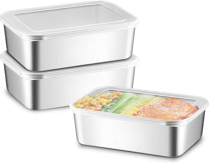 3 Pcs Cheese Container Deli Meat Storage for Refrigerator, Stainless Steel Luncheon Meat Storage with Lid Containers for Fridge, Food Container for Kitchen
