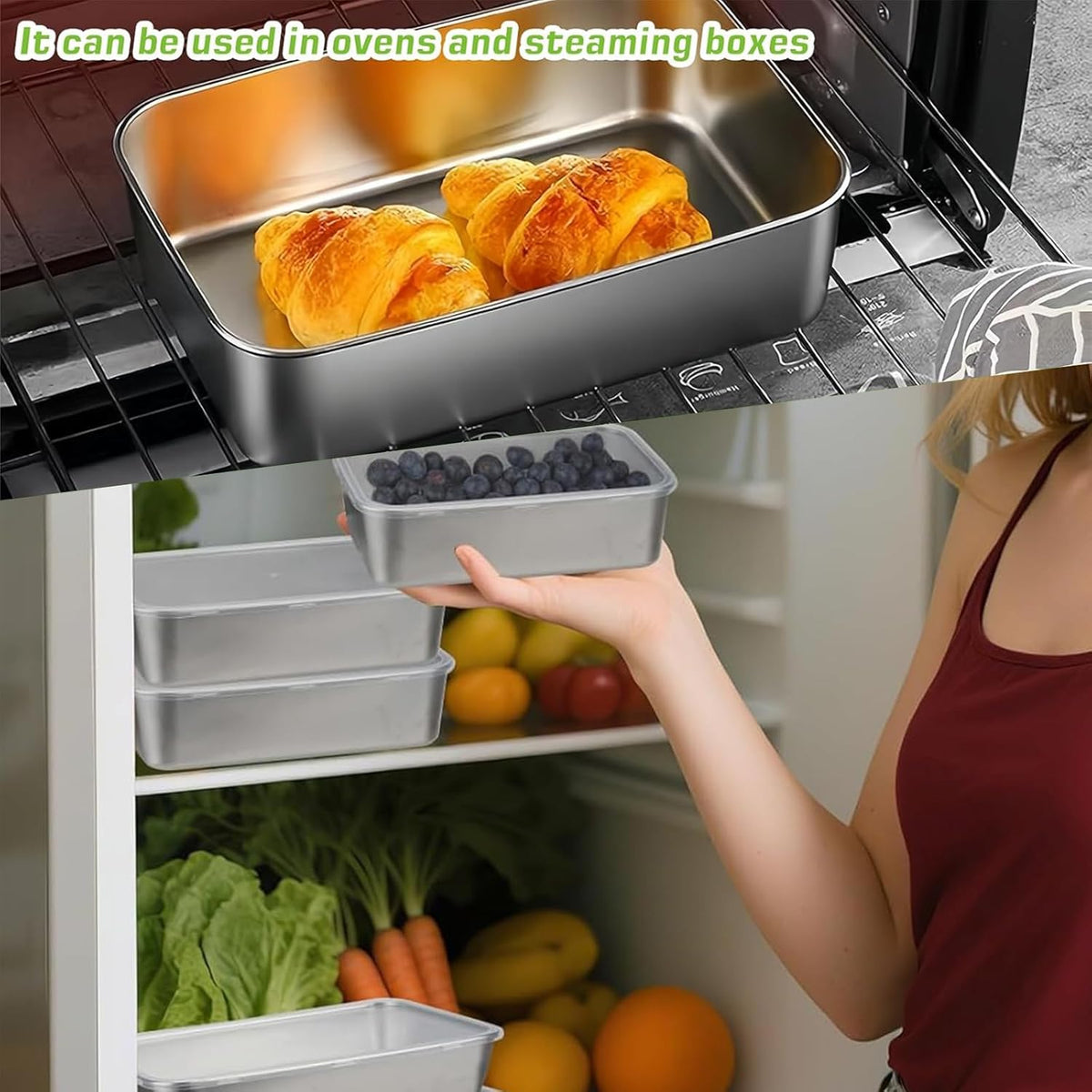 3 Pcs Cheese Container Deli Meat Storage for Refrigerator, Stainless Steel Luncheon Meat Storage with Lid Containers for Fridge, Food Container for Kitchen