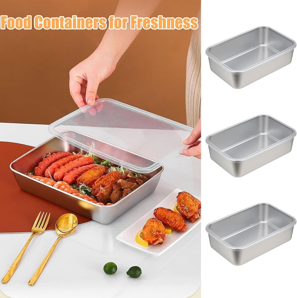 3 Pcs Cheese Container Deli Meat Storage for Refrigerator, Stainless Steel Luncheon Meat Storage with Lid Containers for Fridge, Food Container for Kitchen