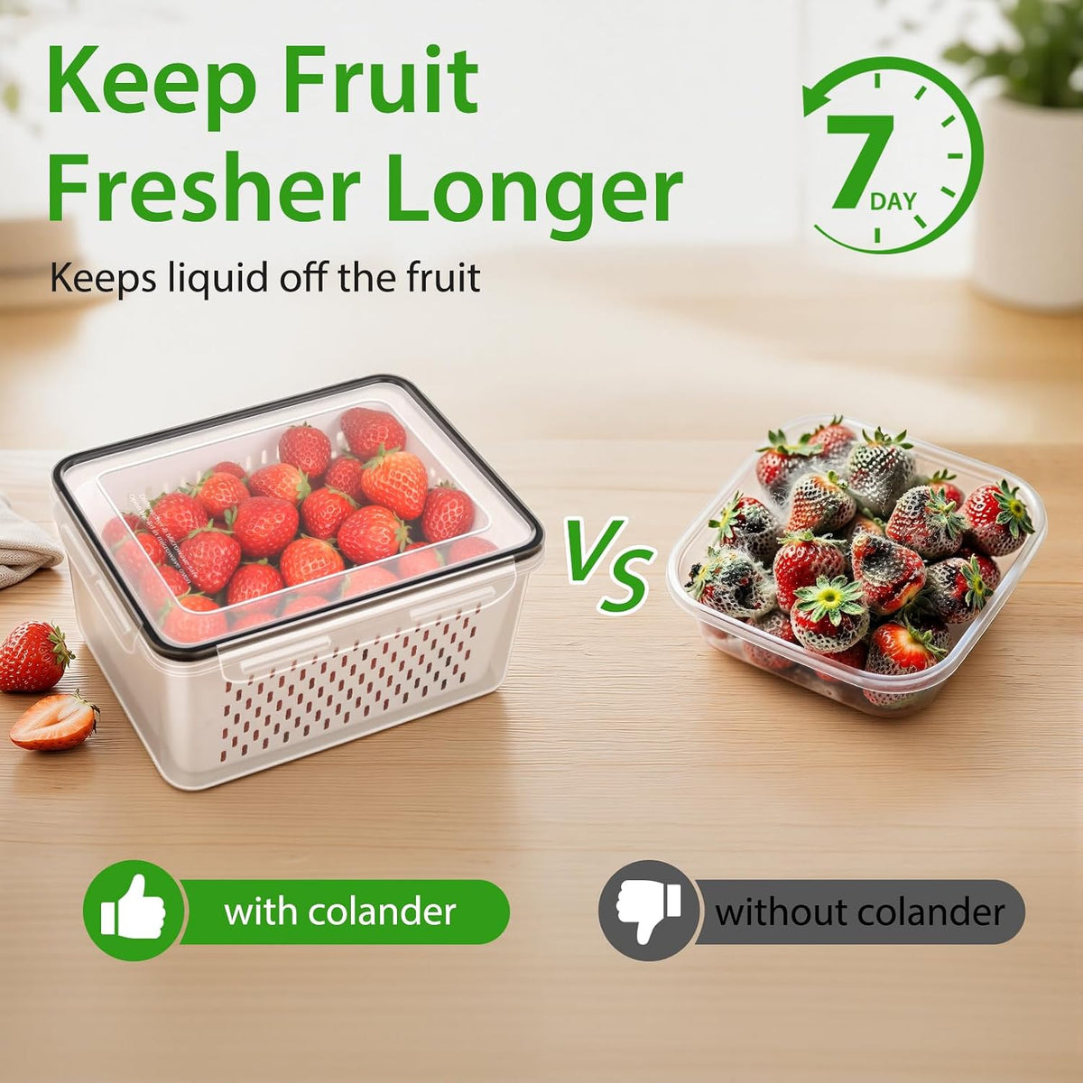 8 PCS Fruit Storage Containers for Fridge, Leakproof Produce Containers | For Fridge with Removable Colander, Microwave/Dishwasher Safe Fruit Washing Bowl Keep Fruits, Vegetables, Berry Fresh longer