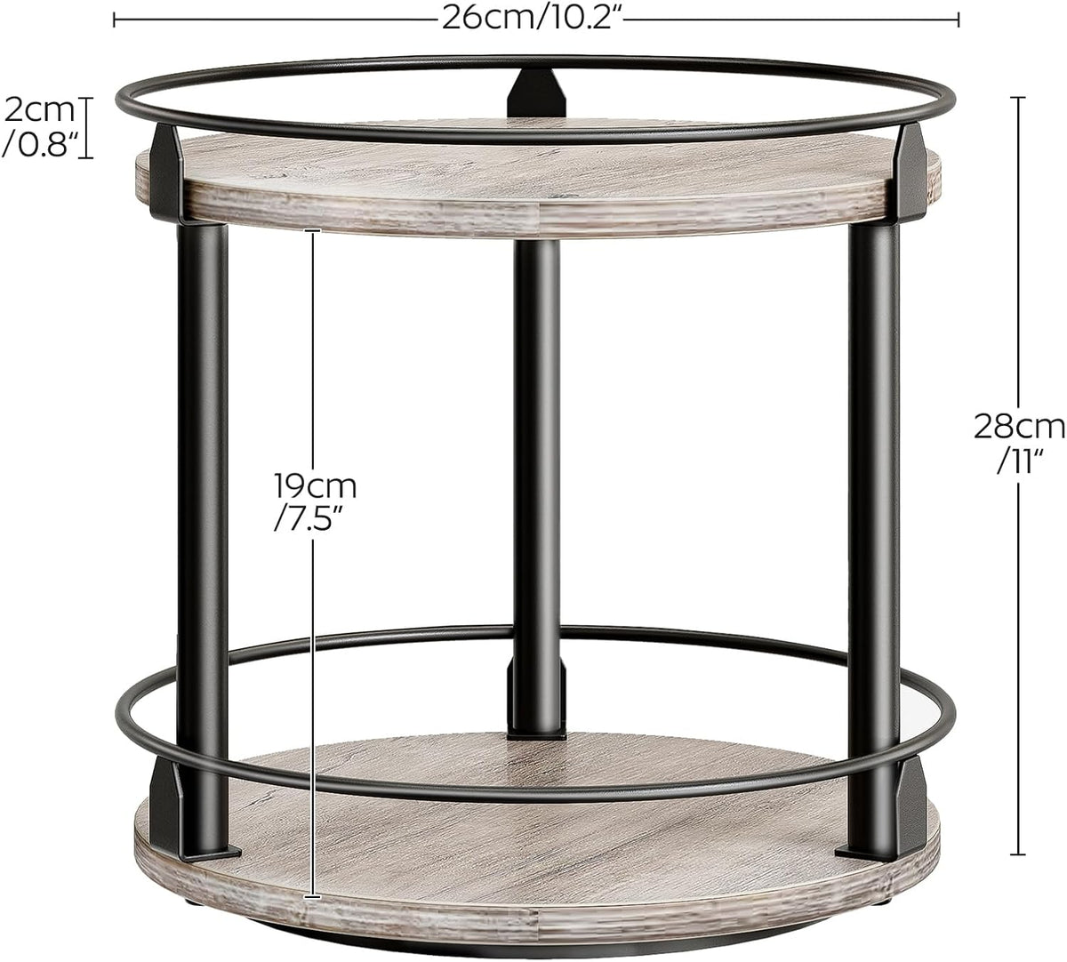 3-Tier Lazy Susan Organizer, Rotating Spice Rack, Spinning Organizer, Industrial Turntable Spice Rack Organizer for Cabinet, Kitchen Countertop, Pantry, Rustic Brown and Black SR23BR