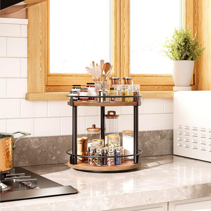 3-Tier Lazy Susan Organizer, Rotating Spice Rack, Spinning Organizer, Industrial Turntable Spice Rack Organizer for Cabinet, Kitchen Countertop, Pantry, Rustic Brown and Black SR23BR