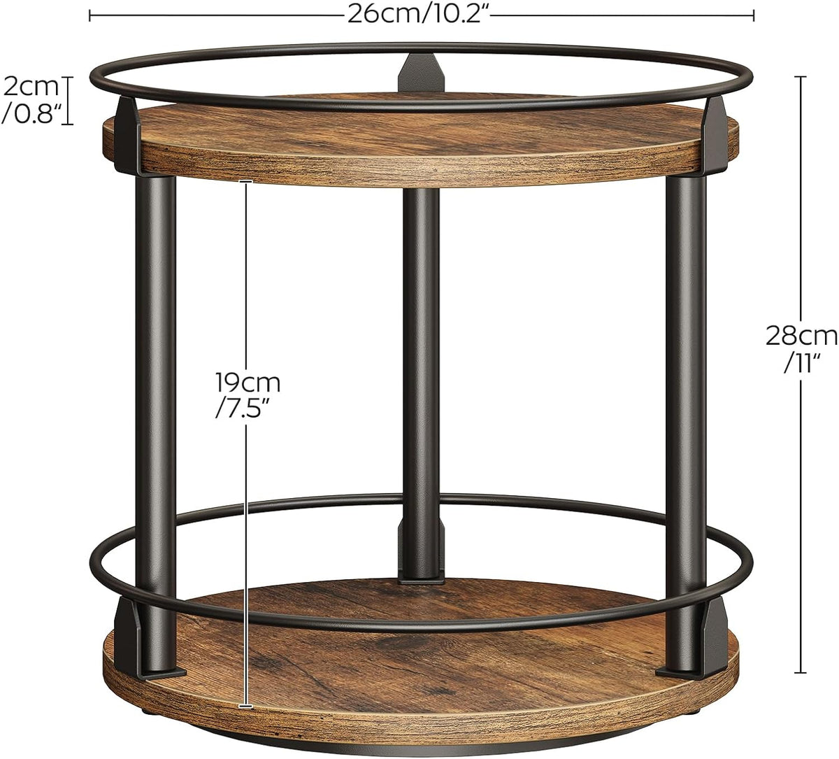 3-Tier Lazy Susan Organizer, Rotating Spice Rack, Spinning Organizer, Industrial Turntable Spice Rack Organizer for Cabinet, Kitchen Countertop, Pantry, Rustic Brown and Black SR23BR
