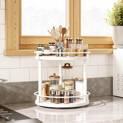 3-Tier Lazy Susan Organizer, Rotating Spice Rack, Spinning Organizer, Industrial Turntable Spice Rack Organizer for Cabinet, Kitchen Countertop, Pantry, Rustic Brown and Black SR23BR