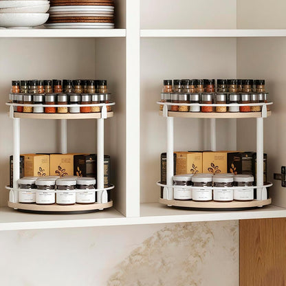 3-Tier Lazy Susan Organizer, Rotating Spice Rack, Spinning Organizer, Industrial Turntable Spice Rack Organizer for Cabinet, Kitchen Countertop, Pantry, Rustic Brown and Black SR23BR