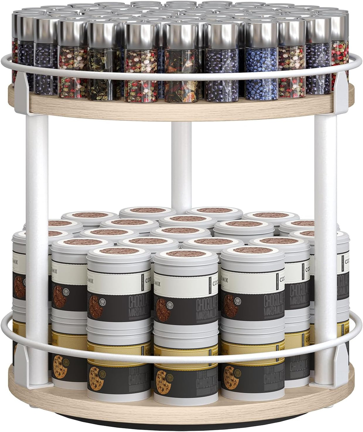 3-Tier Lazy Susan Organizer, Rotating Spice Rack, Spinning Organizer, Industrial Turntable Spice Rack Organizer for Cabinet, Kitchen Countertop, Pantry, Rustic Brown and Black SR23BR