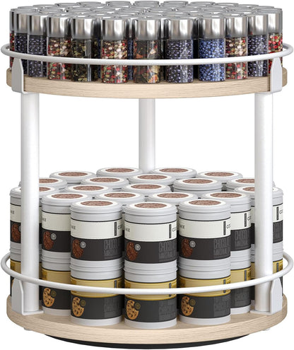 3-Tier Lazy Susan Organizer, Rotating Spice Rack, Spinning Organizer, Industrial Turntable Spice Rack Organizer for Cabinet, Kitchen Countertop, Pantry, Rustic Brown and Black SR23BR