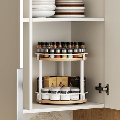 3-Tier Lazy Susan Organizer, Rotating Spice Rack, Spinning Organizer, Industrial Turntable Spice Rack Organizer for Cabinet, Kitchen Countertop, Pantry, Rustic Brown and Black SR23BR