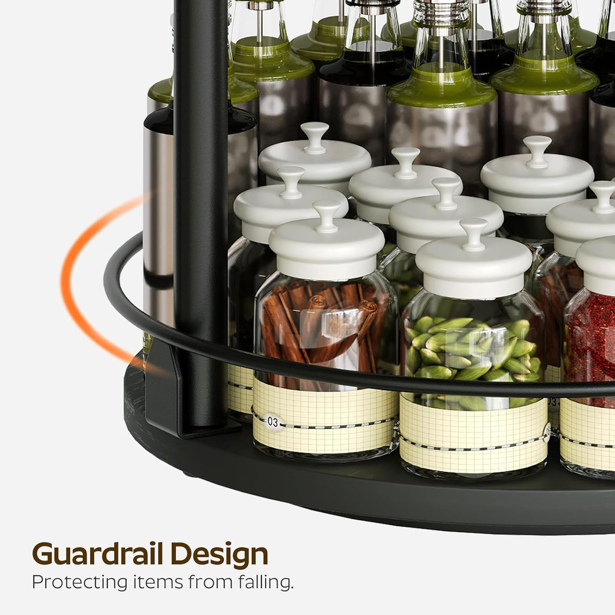 3-Tier Lazy Susan Organizer, Rotating Spice Rack, Spinning Organizer, Industrial Turntable Spice Rack Organizer for Cabinet, Kitchen Countertop, Pantry, Rustic Brown and Black SR23BR