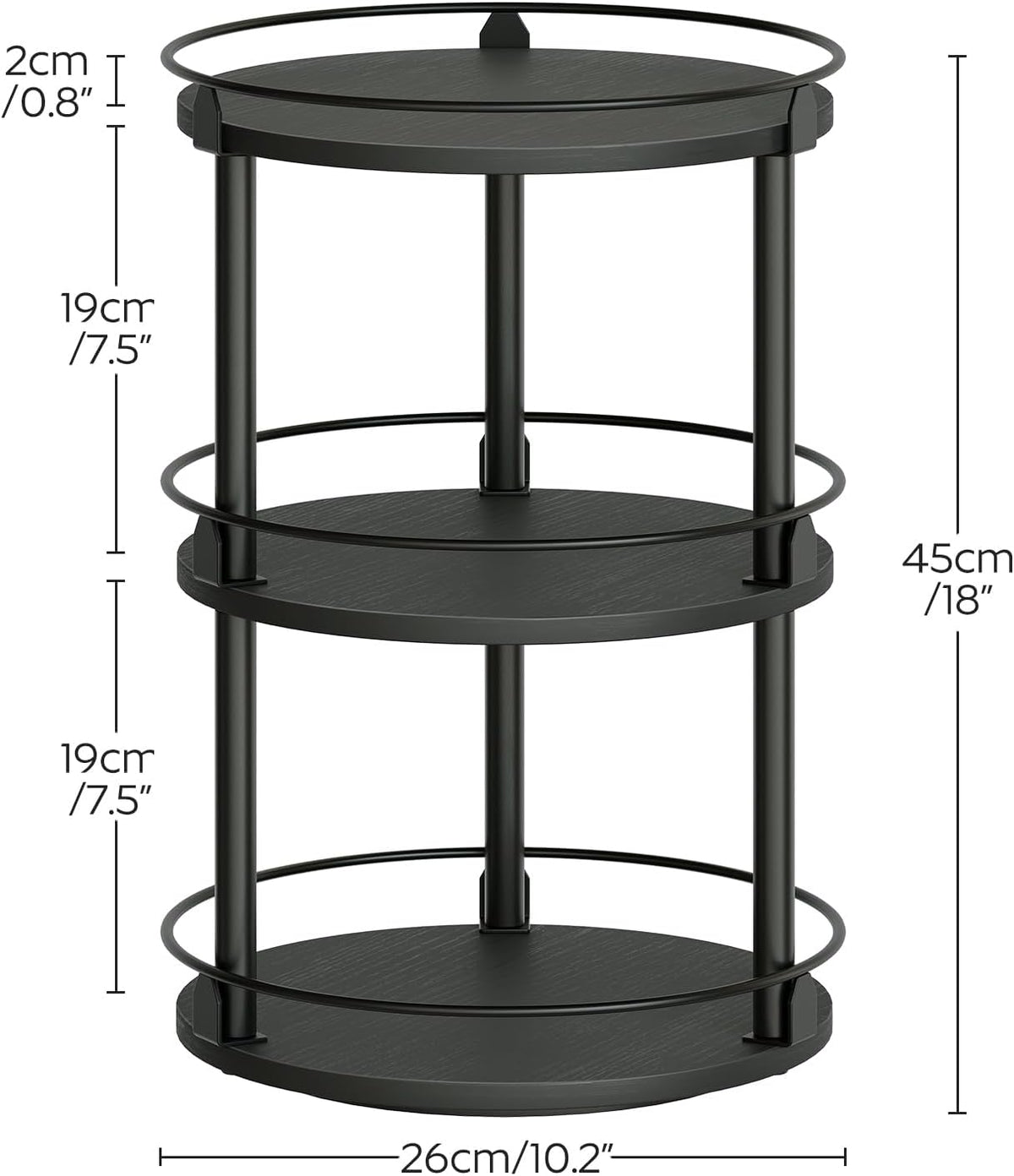 3-Tier Lazy Susan Organizer, Rotating Spice Rack, Spinning Organizer, Industrial Turntable Spice Rack Organizer for Cabinet, Kitchen Countertop, Pantry, Rustic Brown and Black SR23BR