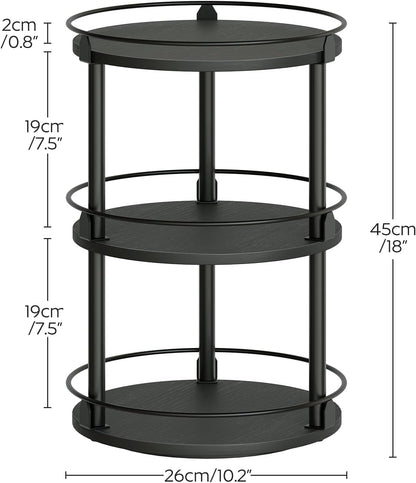 3-Tier Lazy Susan Organizer, Rotating Spice Rack, Spinning Organizer, Industrial Turntable Spice Rack Organizer for Cabinet, Kitchen Countertop, Pantry, Rustic Brown and Black SR23BR