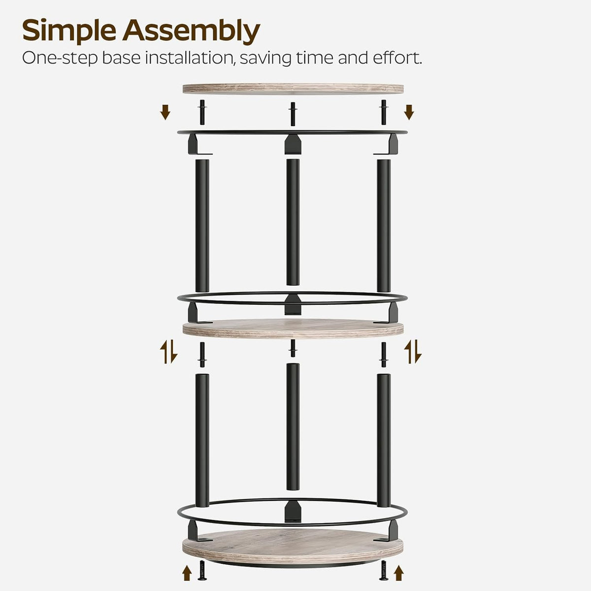3-Tier Lazy Susan Organizer, Rotating Spice Rack, Spinning Organizer, Industrial Turntable Spice Rack Organizer for Cabinet, Kitchen Countertop, Pantry, Rustic Brown and Black SR23BR