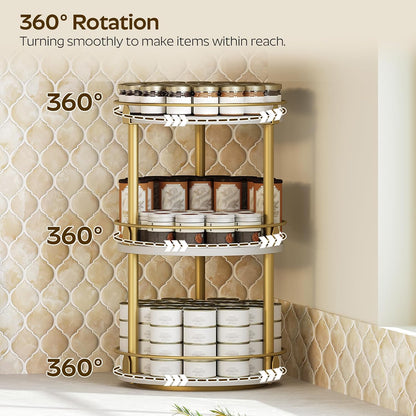 3-Tier Lazy Susan Organizer, Rotating Spice Rack, Spinning Organizer, Industrial Turntable Spice Rack Organizer for Cabinet, Kitchen Countertop, Pantry, Rustic Brown and Black SR23BR