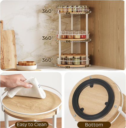 3-Tier Lazy Susan Organizer, Rotating Spice Rack, Spinning Organizer, Industrial Turntable Spice Rack Organizer for Cabinet, Kitchen Countertop, Pantry, Rustic Brown and Black SR23BR