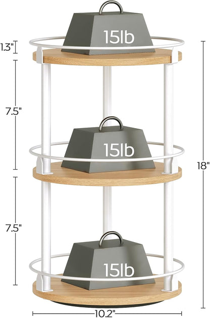 3-Tier Lazy Susan Organizer, Rotating Spice Rack, Spinning Organizer, Industrial Turntable Spice Rack Organizer for Cabinet, Kitchen Countertop, Pantry, Rustic Brown and Black SR23BR