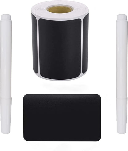 Chalkboard Labels for Food containers, Label Stickers with 2 White Liquid Chalk Markers, Waterproof Reusable Bottle Labels for Jars, Storage Bins