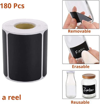Chalkboard Labels for Food containers, Label Stickers with 2 White Liquid Chalk Markers, Waterproof Reusable Bottle Labels for Jars, Storage Bins