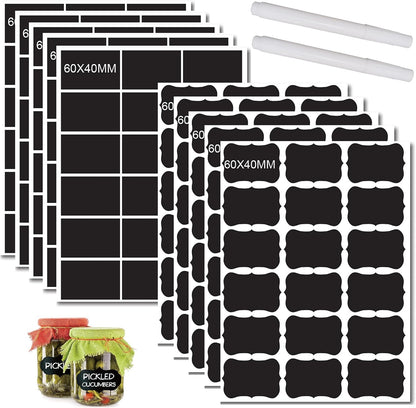 Chalkboard Labels for Food containers, Label Stickers with 2 White Liquid Chalk Markers, Waterproof Reusable Bottle Labels for Jars, Storage Bins