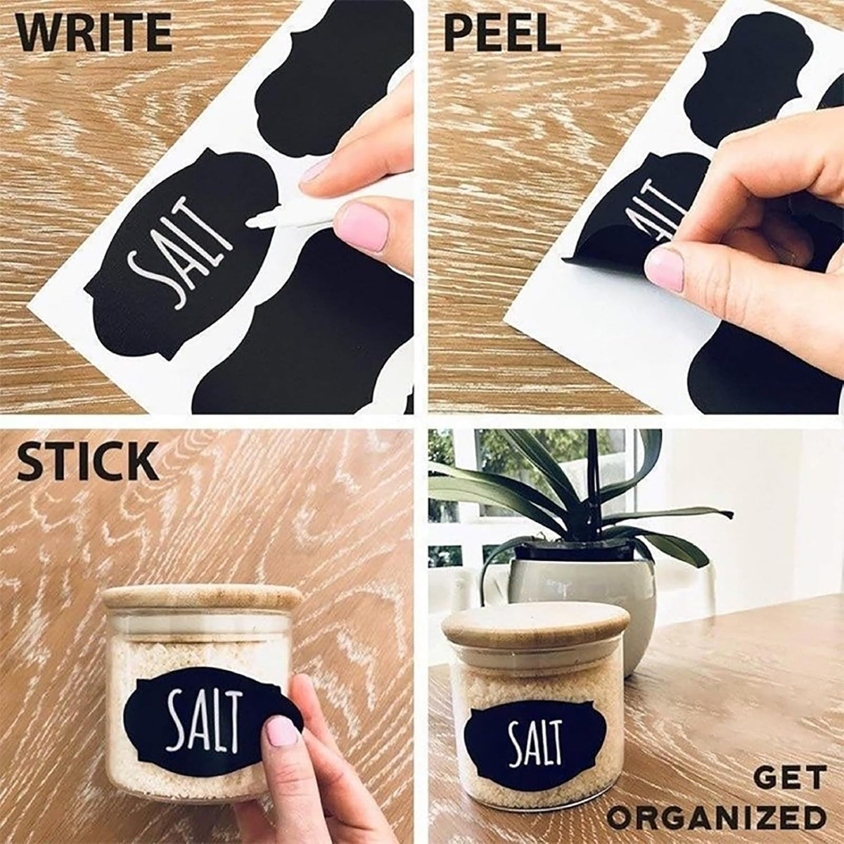 Chalkboard Labels for Food containers, Label Stickers with 2 White Liquid Chalk Markers, Waterproof Reusable Bottle Labels for Jars, Storage Bins