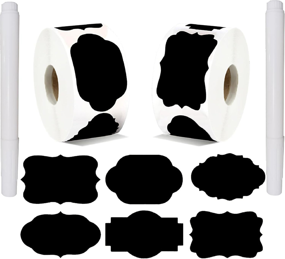 Chalkboard Labels for Food containers, Label Stickers with 2 White Liquid Chalk Markers, Waterproof Reusable Bottle Labels for Jars, Storage Bins