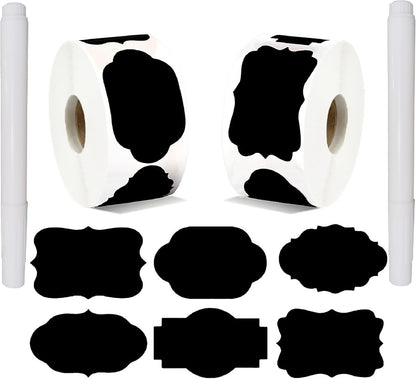 Chalkboard Labels for Food containers, Label Stickers with 2 White Liquid Chalk Markers, Waterproof Reusable Bottle Labels for Jars, Storage Bins