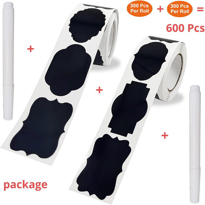 Chalkboard Labels for Food containers, Label Stickers with 2 White Liquid Chalk Markers, Waterproof Reusable Bottle Labels for Jars, Storage Bins