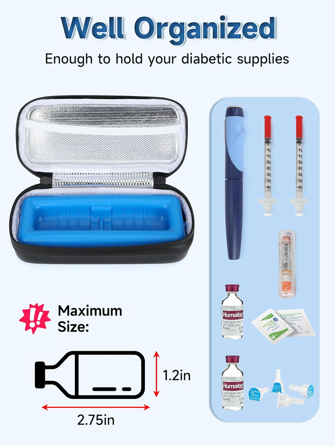 Insulin Vial Cooler Travel Case - 8 Slots Freezable Ice Brick Organizer for Peptide Vials, GLP-1 Fridge Holder Diabetic Small Bottle Refrigerator for 10ml U-100 Vials