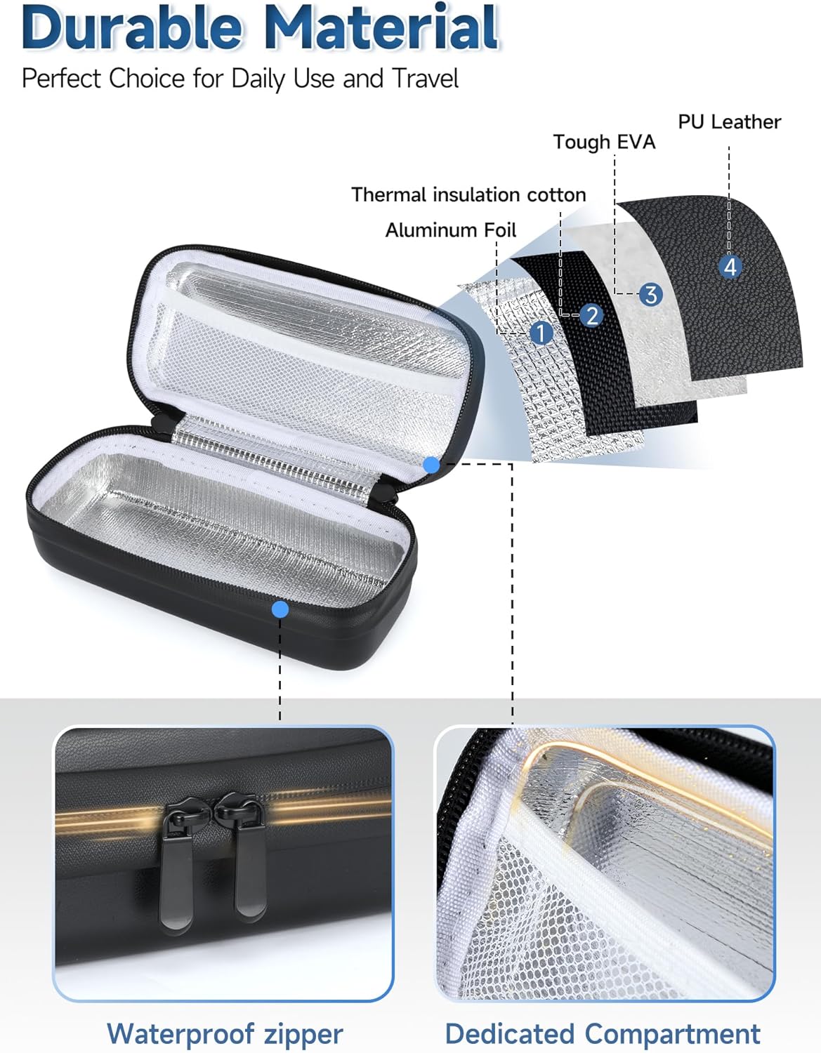 Insulin Vial Cooler Travel Case - 8 Slots Freezable Ice Brick Organizer for Peptide Vials, GLP-1 Fridge Holder Diabetic Small Bottle Refrigerator for 10ml U-100 Vials