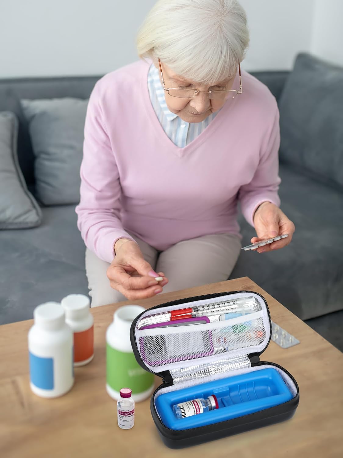 Insulin Vial Cooler Travel Case - 8 Slots Freezable Ice Brick Organizer for Peptide Vials, GLP-1 Fridge Holder Diabetic Small Bottle Refrigerator for 10ml U-100 Vials