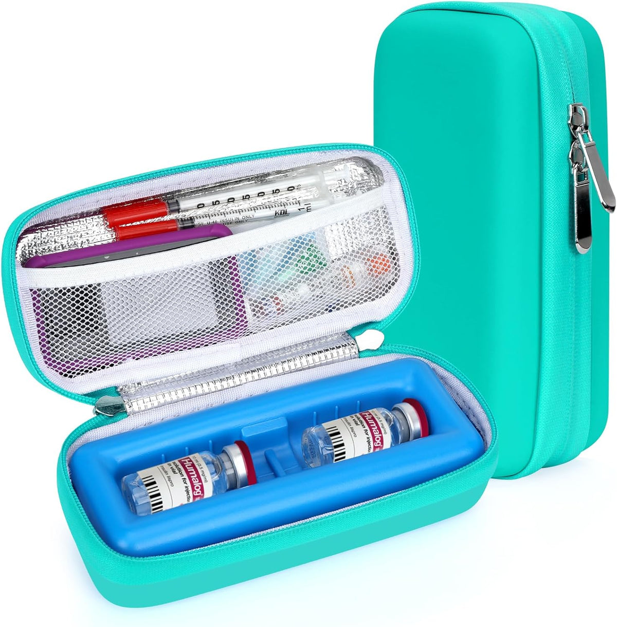 Insulin Vial Cooler Travel Case - 8 Slots Freezable Ice Brick Organizer for Peptide Vials, GLP-1 Fridge Holder Diabetic Small Bottle Refrigerator for 10ml U-100 Vials