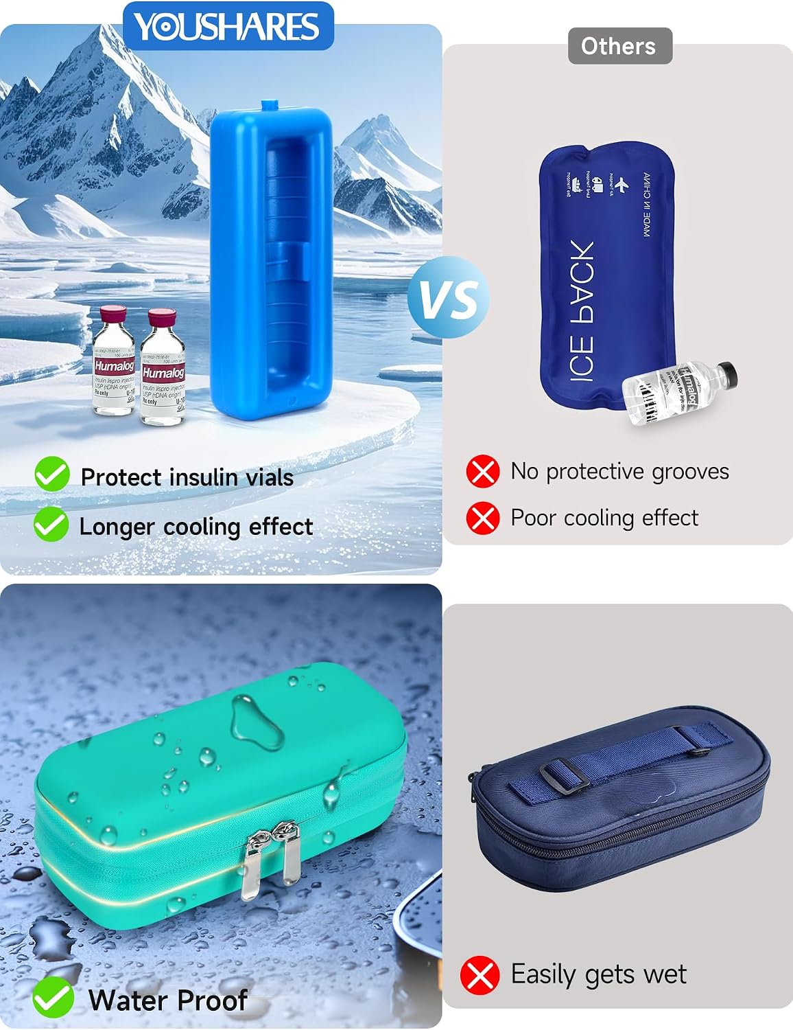 Insulin Vial Cooler Travel Case - 8 Slots Freezable Ice Brick Organizer for Peptide Vials, GLP-1 Fridge Holder Diabetic Small Bottle Refrigerator for 10ml U-100 Vials