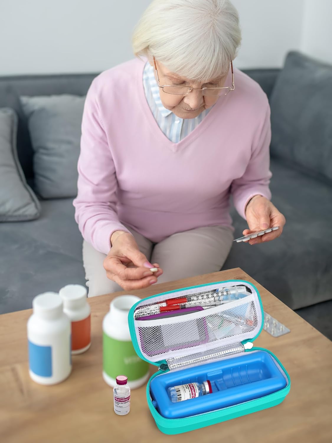 Insulin Vial Cooler Travel Case - 8 Slots Freezable Ice Brick Organizer for Peptide Vials, GLP-1 Fridge Holder Diabetic Small Bottle Refrigerator for 10ml U-100 Vials