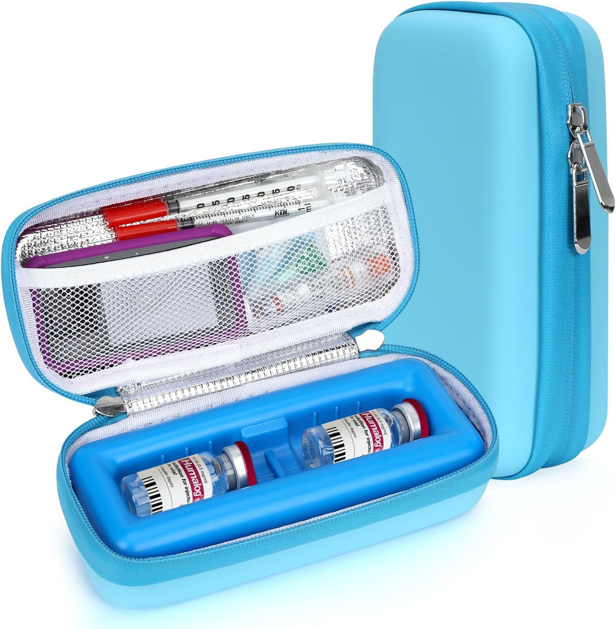 Insulin Vial Cooler Travel Case - 8 Slots Freezable Ice Brick Organizer for Peptide Vials, GLP-1 Fridge Holder Diabetic Small Bottle Refrigerator for 10ml U-100 Vials