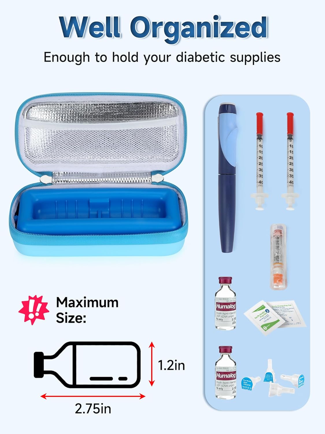 Insulin Vial Cooler Travel Case - 8 Slots Freezable Ice Brick Organizer for Peptide Vials, GLP-1 Fridge Holder Diabetic Small Bottle Refrigerator for 10ml U-100 Vials